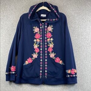 Time for Me embroidered full zip jacket hoodie XL womens Cottage Core Floral
